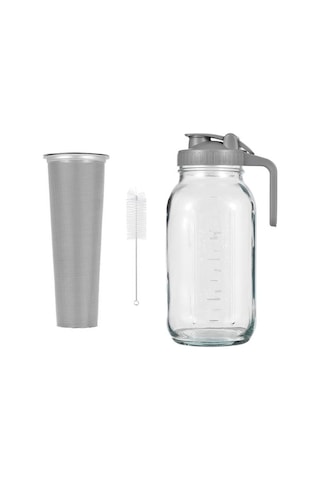 Novahub Kapaklı Cam Mason Sürahi - 64oz Geniş Ağızlı Su Filtreli - 2l Kapasiteli - Kullanışlı Sap Ve Sızdırmaz Kapak