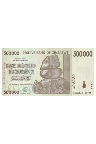 Zimbabve, 500.000 Dolar 2008 P 76 Çil Eski Yabancı Kağıt Para