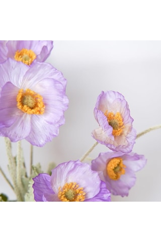 Yapay Çiçek Gelincik Çiçeği Lila Renk 3 Çiçek 1 Tomurcuk 59cm