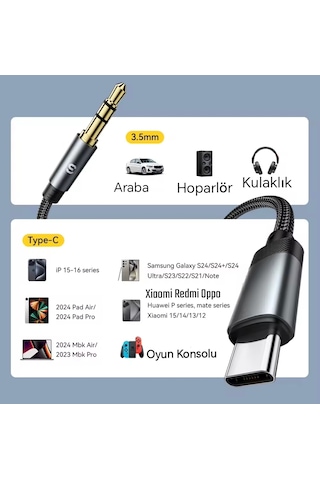 Sunix 1-metre Type-c To 3.5mm Aux Ses Kablosu Ce Sertifikalı