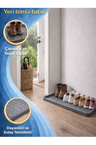 Çok Amaçlı Ayakkabı Tepsisi Dolap İçi Düzenleyici Su Çamur Kir Geçirmez Dayanıklı Organizer 35x70cm Gri