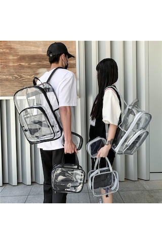 Ağır Hizmet Tipi Temizle Sırt Çantası Büyük Şeffaf Siyah Siyah