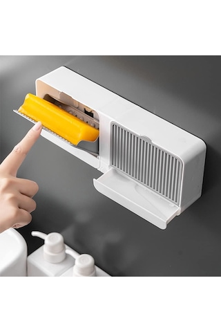 Çift Bölmeli Çekmeceli Duvara Monte Kapaklı Banyo Tuvalet Sabunluk, Yapışkanlı Diğer