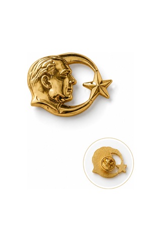 Atatürk Ay Yıldız Gold Renk Rozet Unisex Yaka Aksesuarı Gri