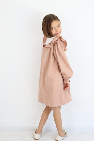Miababy Nakış Detaylı Keten Elbise 1-8 Yaş Kahverengi