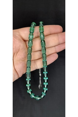 Anemore Collection Ateş Kehribar Tesbih Yeşil Renk Kapsül Kesim T-379
