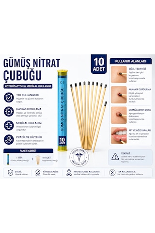 Gümüş Çubuğu 10 Adet Tek Kullanımlık Medikal Uygulama Çubuğu