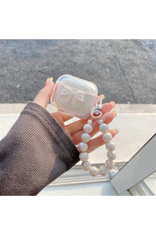 Apple Uyumlu AirPods 3. Nesil İle Kılıf Kalp Leopar Taş Kiraz Desenli Fiyok Tutmalı Kılıflar Gümüş