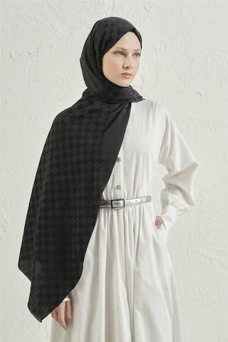 Armine Elegance İpek Pamuk Dama Şal 01 Siyah