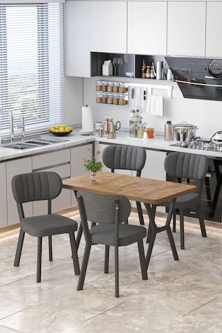 Parla 70x110cm Atlantik Mutfak Masası, Mutfak Masası Takımı, Yemek Masası, 4 Antrasit Sandalye Antrasit