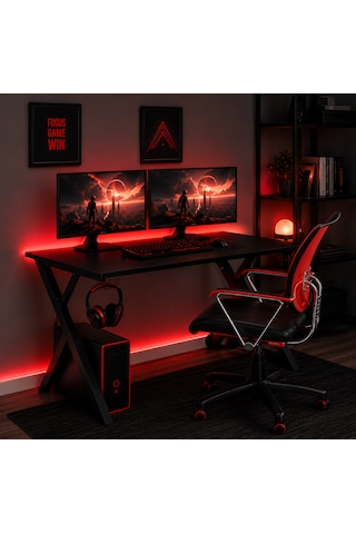 Rgb Led Aydınlatmalı Oyuncu Ve Çalışma Masası Kumandalı 7 Renk Işıklı Bilgisayar Masası Mat Siyah