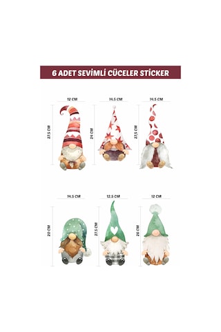 Yılbaşı Sevimli 6'lı Cüceler Çocuk Odası Cam Duvar Sticker Seti-şeffaf Dijital Baskı