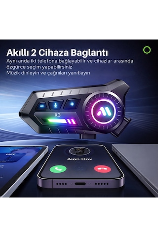 Polham Bt6.0 Intercom Kask Kulaklık Ipx67 Su Geçirmez, Gürültü Engelleme, Çift Telefon Destekli, 500mah Şarjlı