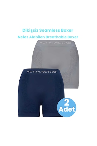 Uniquetrenders Erkek Dikişsiz/seamless Nefes Alabilen Boxer 2'li Set Gri - Lacivert