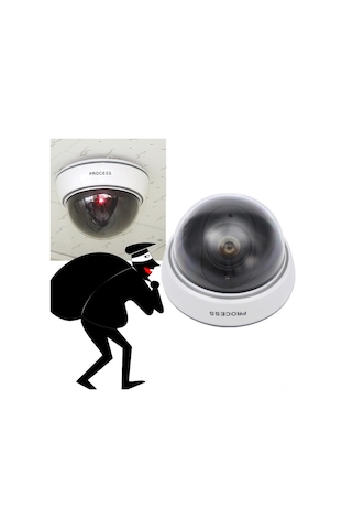 Yuntech01 Beyaz Yarı Küre Sahte Cctv Kamerası - Led Flaş Işıklı, Dış/iç Kullanım, Pil Gerektirir Pil Dahil Değil , 1 Adet