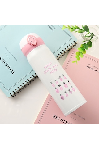 500ml Zıplayan Kapaklı Şişe Termos Termal Kupa Seyahat Kahve Fincanı Paslanmaz Çelik