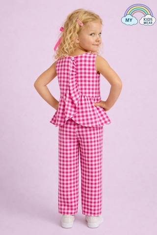 My Kids Wear Kız Çocuk Pötikareli Peplum Bluz Ve Pantolon Takımı 12691 Fuşya