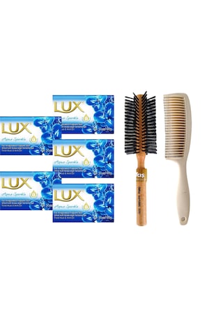 Lux Aqua Sparkle Banyo Sabunu 5 x 80 G + Difaş Saç Fırçası + Tarak