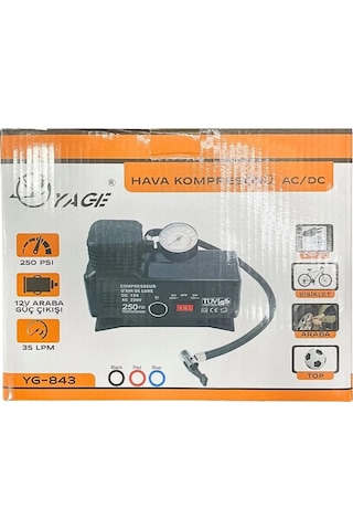 220 Volt-12 Volt 250 Psi Kompresör Lastik Hava Şişirme Oto Pompası Fişli Ve Çakmaklı Yage-843 5545