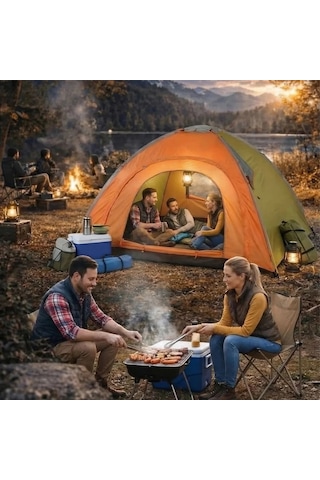 4 Kişilik Yarı Otomatik Kamp Çadırı Suya Dayanıklı, Hızlı Kurulumlu Outdoor Aile Çadırı, Doğa, Kamp Ve Piknik 200x200x135 Cm Çok Renkli
