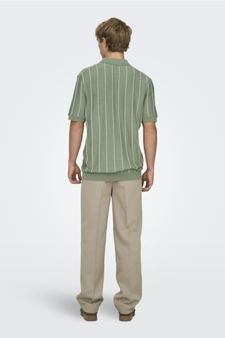 Only & Sons Erkek Çizgili Gömlek Yaka Yeşil T-shirt - 22037080 Yeşil