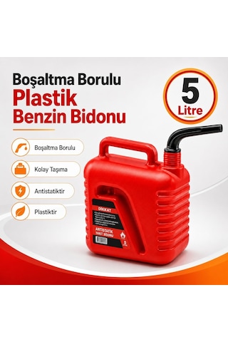 Badem10 Boşaltma Borulu Plastik Antistatik Benzin Bidonu 5 Litre Akaryakıt Mazot Taşıma Doldurma Depolama