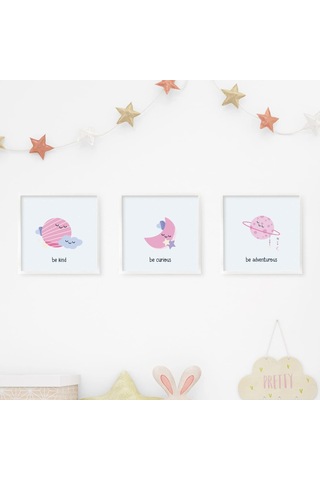 Lexroo Bebek Odasına Özel Minimal Tasarımlı Çerçeve 3'lü 20x20 Cm Çok Renkli