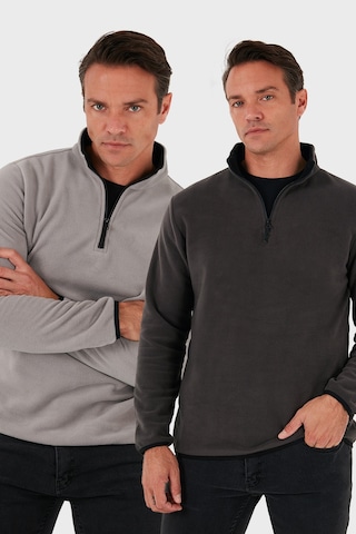 Buratti Slim Fit Yarım Fermuarlı Dik Yaka 2'Li Paket Erkek Polar 5906003S2 Gri-Füme