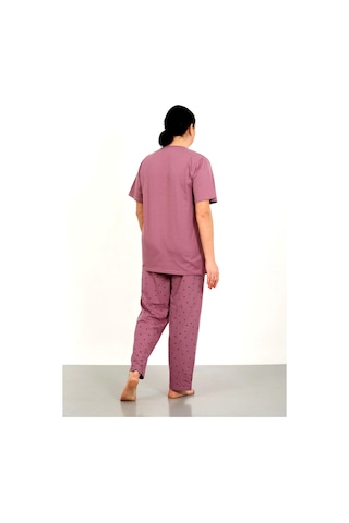 Nisanca %100 Pamuk Büyük Beden Kısa Kol Kadın Pijama Takımı Bordo