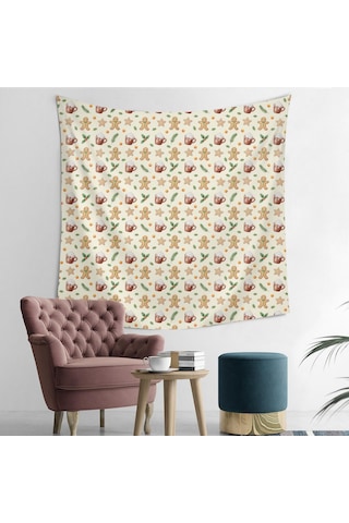 Noel Desenli 50x50 İnç Kare Duvar Gobleni, Ev, Oturma Ve Yatak Odası Duvar Dekoru İçin