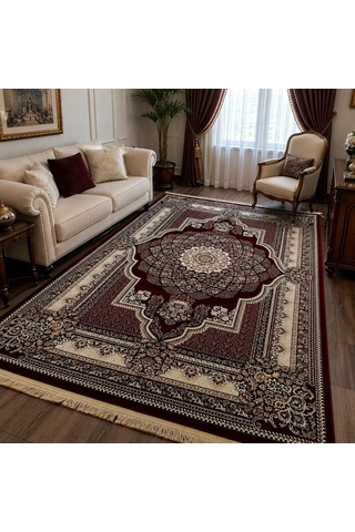 810-semerkant Salon Oturma Odası Halısı Bordo