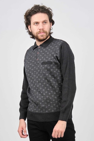 Çizgi Triko Erkek Cep Detaylı Polo Yaka Desenli Kazak 42544226 Melanj Lacivert Melanj Lacivert Lacivert Melanj