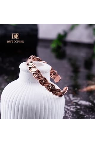 El Yapımı Şık Tasarım Kalın Dövülmüş Saf Bakır Bilezik Bakır Takı Romatizma Bilekliği Işıklı Kutulu Bakır