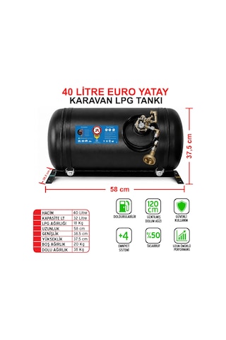 40 Litre Euro Yatay Karavan Lpg Tankı Siyah