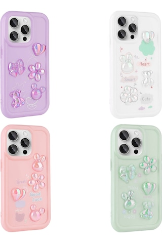 Apple Uyumlu iPhone 15 Pro Max Kılıf Kabartma Figürlü Parlak Zore Toys Silikon Kapak Light Green