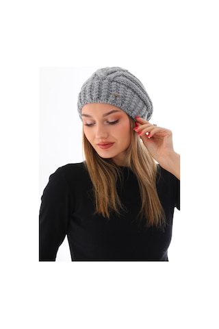 Kadın Kalın Gri Örgü Ponponlu Bere Gri