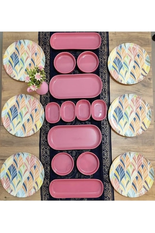 Keramika Kahvaltı Takımı 18 Parça 6 Kişilik Pembe Pembe