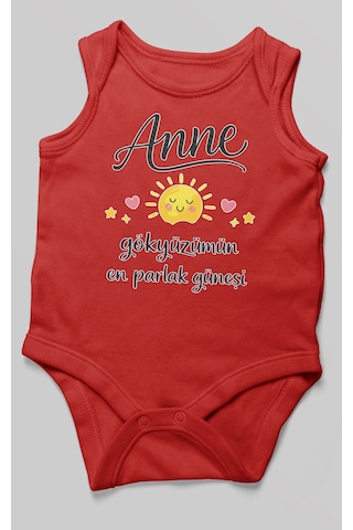 Morivokids Anne, Gökyüzümün En Parlak Güneşi Sıfır Kollu Bebek Body Kırmızı