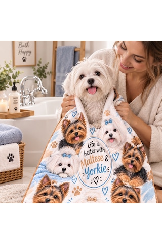 Kedi & Köpek Kurulama Havluları Maltese & Yorkie Hızlı Kuruyan 50x100cm