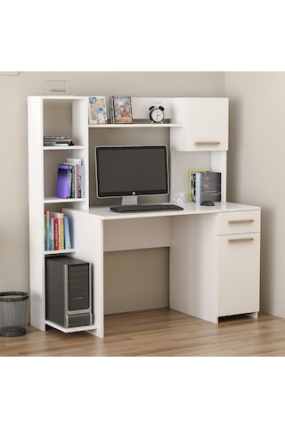 Minar Merry Modern Raflı Dolaplı Çalışma Masası Beyaz