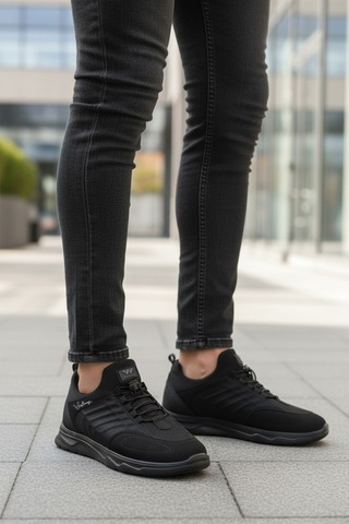 Siyah Elastik Bağcıklı Hafif Esnek Erkek Spor Ayakkabı Dong 2534 M Siyah-siyah