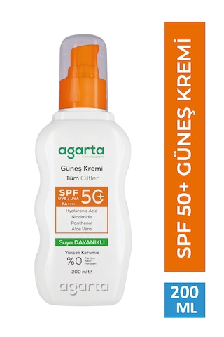 Agarta Yüz ve Vücut Koruyucu Güneş Kremi SPF50+ 200 ML