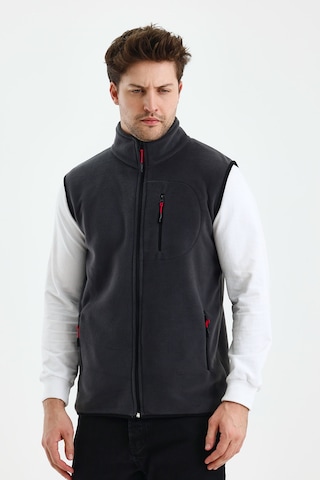 Monox Erkek Tam Fermuarlı Spor Polar Yelek Füme