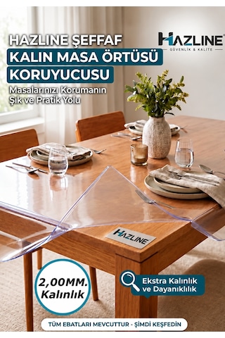 Şeffaf Masa Koruyucu Örtü 2,00 Mm Kalın Pvc Mika Masa Örtüsü Su Geçirmez Çizilmelere Karşı Koruyucu