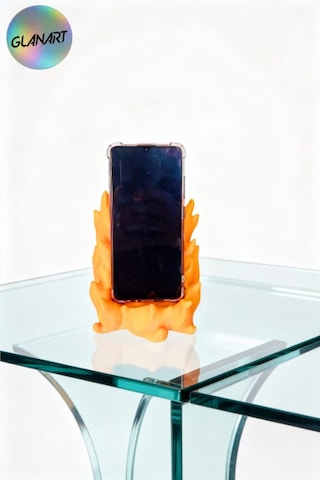 Hediyelik 3 Boyutlu Alevler Masa Üstü Telefon Tutucu Biblo Obje 3d Filamet Turuncu 1 Adet