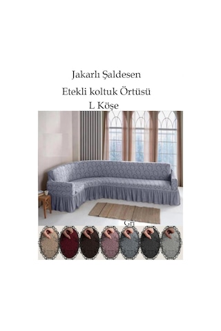 StarMall Jakarli Şal Desen L.köşe Koltuk Örtüsü, Koltuk Kılıfı 350cm Gri
