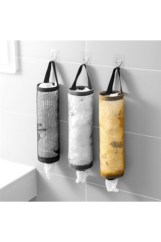 10'lu Set Mutfak Poşet Tutucu, Duvar Monte Organizatör Black