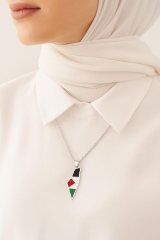 Filistin Haritası Gümüş 925 Ayar Kolye Özgür Filistin Temalı Gümüş