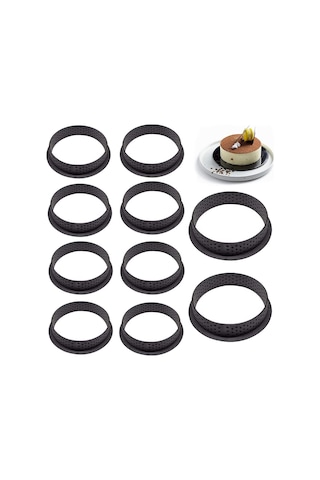 10 Adet Delikli Tart Halkası, Delikli Mus Kek Yuvarlak Kalıp Pişirme Aletleri, Delikli Yeniden Kullanılabilir Yuvarlak Plastik Pişirme Aksesuarları - Siyah Diğer