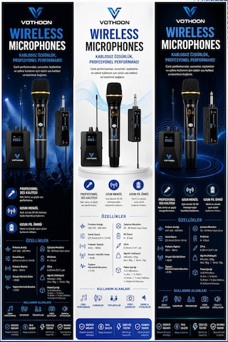 Mikrofon Seti Uhf Çift Kanal Profesyonel El Mikrofonu 50-80m Menzil